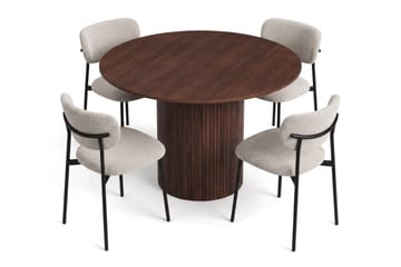 Kopparbo Rund Matgrupp 110 cm – Matbord med 4 Lucy Matstolar i Trä med Valnötsutseende - Brun - Möbler - Bord & matgrupp - Matgrupp