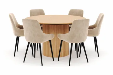 Kopparbo Rund Matgrupp 130-150 cm 6 Alsarp Matstolar - Natural - Möbler - Bord & matgrupp - Matgrupp