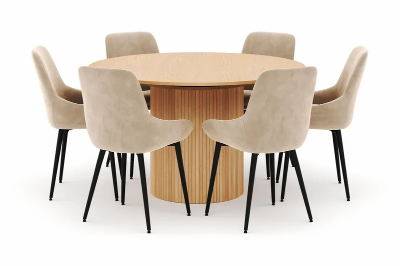 Kopparbo Rund Matgrupp 130-150 cm 6 Alsarp Matstolar - Natural - Möbler - Bord & matgrupp - Matgrupp