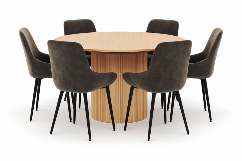 Kopparbo Rund Matgrupp 130-150 cm 6 Alsarp Matstolar - Natural - Möbler - Bord & matgrupp - Matgrupp