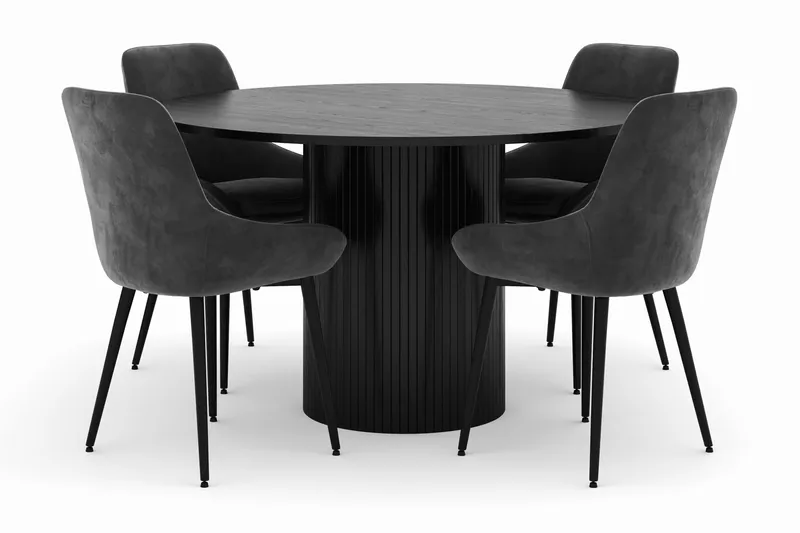 Kopparbo Rund Matgrupp 130 cm 4 Alsarp Matstolar, Svart