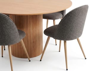 Kopparbo Rund Matgrupp 150 cm – Matbord med 6 Nibe Plus Matstolar i Trä med Ekutseende - Natur|Brun - Möbler - Bord & matgrupp - Matgrupp