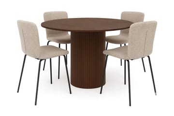 Kopparbo Runt Matbord 120 cm för 6 personer med 4 Katy Matstolar - Mörkbrun / Greige Bouclé / Metallben Svart - Möbler - Bord & matgrupp - Matgrupp