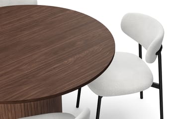 Kopparbo Runt Matbord 120 cm för 6 personer med 4 Lucy Matstolar - Mörkbrun / Vit Bouclé / Metallben Svart - Möbler - Bord & matgrupp - Matgrupp