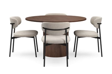 Kopparbo Runt Matbord 120 cm för 6 personer med 4 Lucy Matstolar - Mörkbrun / Greige Bouclé / Metallben Svart - Möbler - Bord & matgrupp - Matgrupp