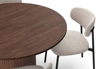 Kopparbo Runt Matbord 120 cm för 6 personer med 4 Lucy Matstolar - Mörkbrun / Greige Bouclé / Metallben Svart - Möbler - Bord & matgrupp - Matgrupp