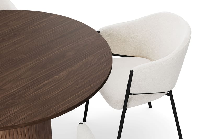 Kopparbo Runt Matbord 120 cm för 6 personer med 4 Filip Matstolar - Mörkbrun / Vit Bouclé - Möbler - Bord & matgrupp - Matgrupp