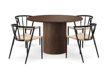 Kopparbo Runt Matbord 120 cm för 6 personer med 4 Winston Matstolar - Mörkbrun / Beige / Metallben Svart - Möbler - Bord & matgrupp - Matgrupp