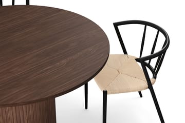 Kopparbo Runt Matbord 120 cm för 6 personer med 4 Winston Matstolar - Mörkbrun / Beige / Metallben Svart - Möbler - Bord & matgrupp - Matgrupp