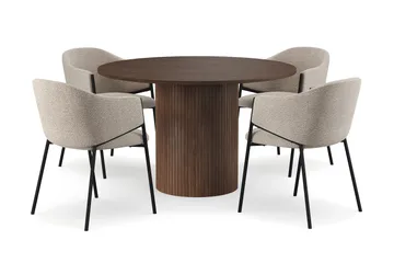 Kopparbo Runt Matbord 120 cm med 4 Filip Matstolar - Mörkbrun / Taupe Bouclé - Möbler - Bord & matgrupp - Matgrupp