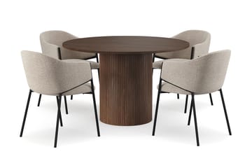 Kopparbo Runt Matbord 120 cm med 4 Filip Matstolar - Mörkbrun / Taupe Bouclé - Möbler - Bord & matgrupp - Matgrupp