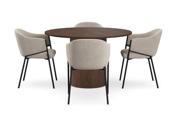 Kopparbo Runt Matbord 120 cm med 4 Filip Matstolar - Mörkbrun / Taupe Bouclé - Möbler - Bord & matgrupp - Matgrupp