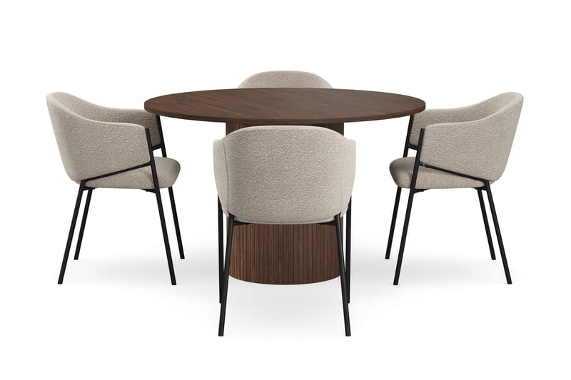 Kopparbo Runt Matbord 120 cm med 4 Filip Matstolar - Mörkbrun / Taupe Bouclé - Möbler - Bord & matgrupp - Matgrupp