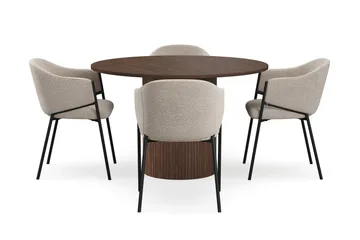 Kopparbo Runt Matbord 120 cm med 4 Filip Matstolar - Mörkbrun / Taupe Bouclé - Möbler - Bord & matgrupp - Matgrupp