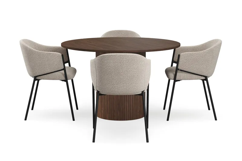 Kopparbo Runt Matbord 120 cm med 4 Filip Matstolar - Mörkbrun / Taupe Bouclé - Möbler - Bord & matgrupp - Matgrupp