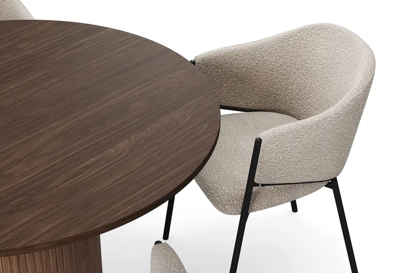 Kopparbo Runt Matbord 120 cm med 4 Filip Matstolar - Mörkbrun / Taupe Bouclé - Möbler - Bord & matgrupp - Matgrupp