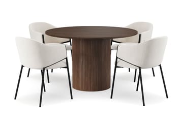 Kopparbo Runt Matbord 120 cm med 4 Filip Matstolar - Mörkbrun / Vit Bouclé - Möbler - Bord & matgrupp - Matgrupp