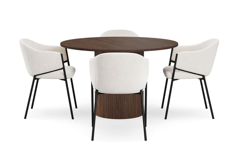 Kopparbo Runt Matbord 120 cm med 4 Filip Matstolar - Mörkbrun / Vit Bouclé - Möbler - Bord & matgrupp - Matgrupp