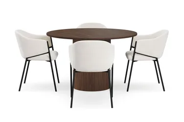 Kopparbo Runt Matbord 120 cm med 4 Filip Matstolar - Mörkbrun / Vit Bouclé - Möbler - Bord & matgrupp - Matgrupp