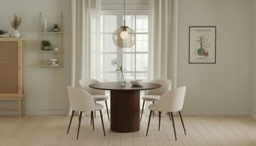 Kopparbo Runt Matbord 120 cm med 4 Greya Matstolar med armstöd - Mörkbrun / Vit Bouclé / Metallben Valnöt - Möbler - Bord & matgrupp - Matgrupp