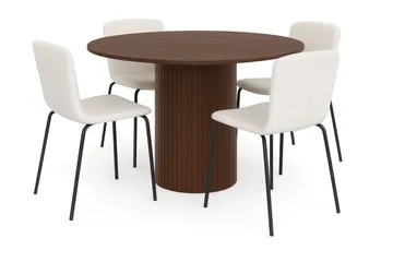 Kopparbo Runt Matbord 120 cm med 4 Katy Matstolar - Mörkbrun / Vit Bouclé / Metallben Svart - Möbler - Bord & matgrupp - Matgrupp