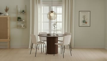 Kopparbo Runt Matbord 120 cm med 4 Katy Matstolar - Mörkbrun / Vit Bouclé / Metallben Svart - Möbler - Bord & matgrupp - Matgrupp