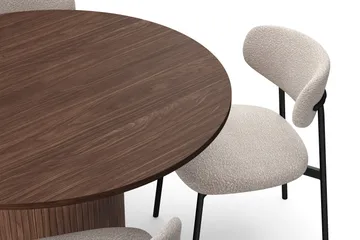 Kopparbo Runt Matbord 120 cm med 4 Lucy Matstolar - Mörkbrun / Greige Bouclé / Metallben Svart - Möbler - Bord & matgrupp - Matgrupp