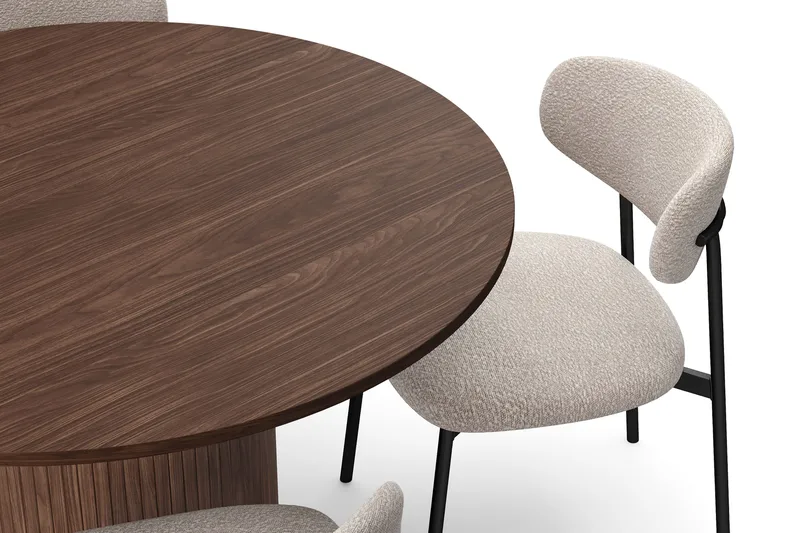 Kopparbo Runt Matbord 120 cm med 4 Lucy Matstolar - Mörkbrun / Greige Bouclé / Metallben Svart - Möbler - Bord & matgrupp - Matgrupp