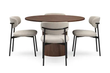 Kopparbo Runt Matbord 120 cm med 4 Lucy Matstolar - Mörkbrun / Greige Bouclé / Metallben Svart - Möbler - Bord & matgrupp - Matgrupp