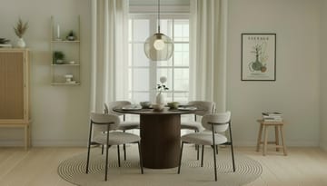 Kopparbo Runt Matbord 120 cm med 4 Lucy Matstolar - Mörkbrun / Greige Bouclé / Metallben Svart - Möbler - Bord & matgrupp - Matgrupp