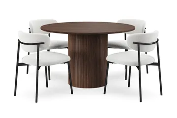 Kopparbo Runt Matbord 120 cm med 4 Lucy Matstolar - Mörkbrun / Vit Bouclé / Metallben Svart - Möbler - Bord & matgrupp - Matgrupp