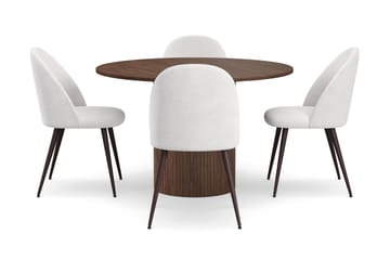 Kopparbo Runt Matbord 120 cm med 4 Nibe Plus Matstolar - Mörkbrun / Vit Bouclé / Metallben Valnöt - Möbler - Bord & matgrupp - Matgrupp