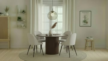 Kopparbo Runt Matbord 120 cm med 4 Nibe Plus Matstolar - Mörkbrun / Vit Bouclé / Metallben Valnöt - Möbler - Bord & matgrupp - Matgrupp