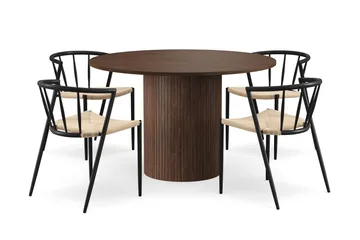 Kopparbo Runt Matbord 120 cm med 4 Winston Matstolar - Mörkbrun / Beige / Metallben Svart - Möbler - Bord & matgrupp - Matgrupp