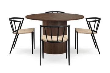 Kopparbo Runt Matbord 120 cm med 4 Winston Matstolar - Mörkbrun / Beige / Metallben Svart - Möbler - Bord & matgrupp - Matgrupp