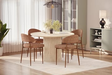 Kopparbo Runt Matbord 120cm Travetin utseende med 4 st Jairam Matstolar - Beige - Möbler - Bord & matgrupp - Matgrupp