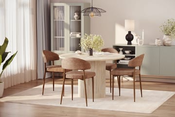 Kopparbo Runt Matbord 120cm Travetin utseende med 4 st Jairam Matstolar - Beige - Möbler - Bord & matgrupp - Matgrupp
