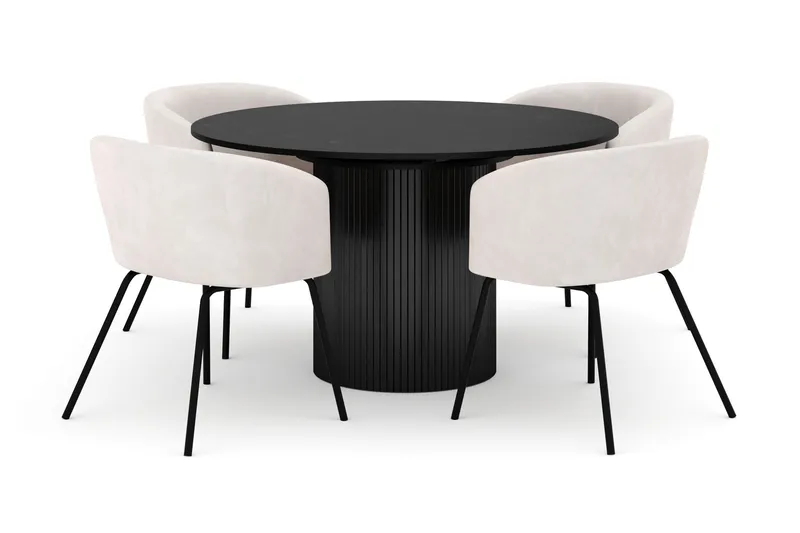 Kopparbo Runt Matbord 130 cm Förlängningsbart med 4 Berit Stolar, Svart