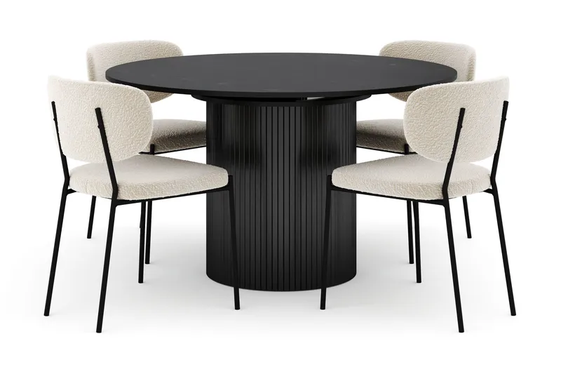 Kopparbo Runt Matbord 130 cm Förlängningsbart med 4 Gemmiano Stolar, Svart