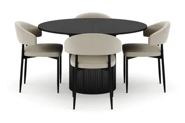 Kopparbo Runt Matbord 130 cm Förlängningsbart med 4 Sawako Stolar - Svart - Möbler - Bord & matgrupp - Matgrupp