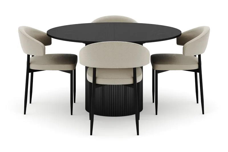 Kopparbo Runt Matbord 130 cm Förlängningsbart med 4 Sawako Stolar - Svart - Möbler - Bord & matgrupp - Matgrupp