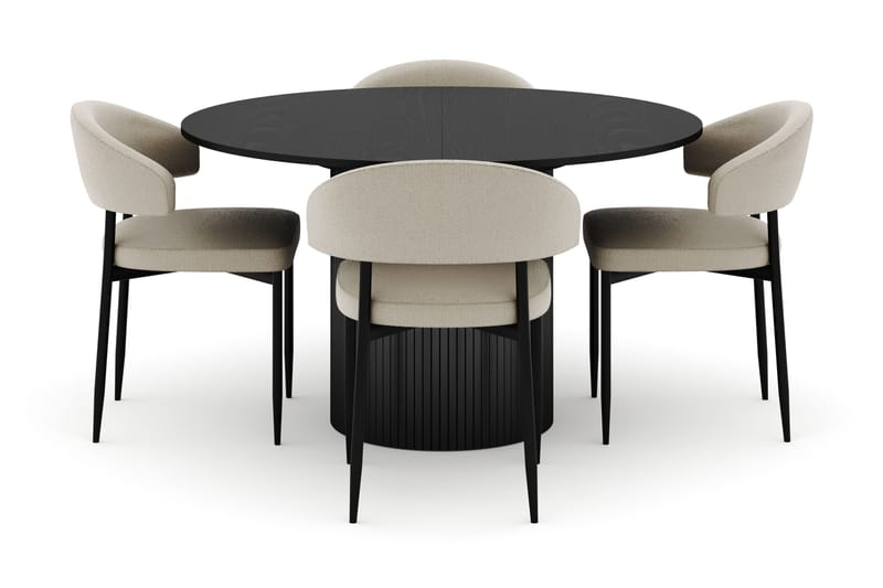 Kopparbo Runt Matbord 130 cm Förlängningsbart med 4 Sawako Stolar - Svart - Möbler - Bord & matgrupp - Matgrupp