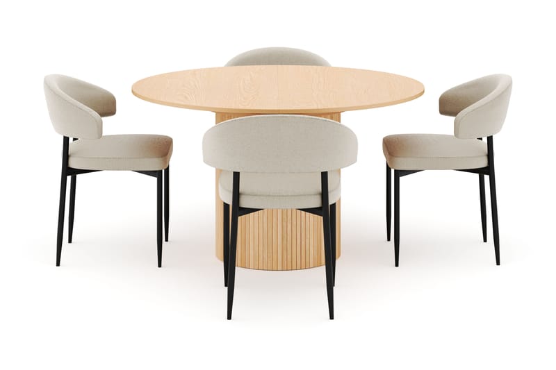 Kopparbo Runt Matbord 130 cm Förlängningsbart med 4 Sawako Stolar - Vit - Möbler - Bord & matgrupp - Matgrupp