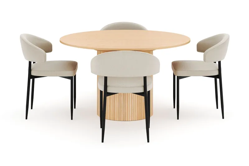 Kopparbo Runt Matbord 130 cm Förlängningsbart med 4 Sawako Stolar - Vit - Möbler - Bord & matgrupp - Matgrupp