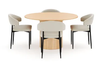 Kopparbo Runt Matbord 130 cm Förlängningsbart med 4 Sawako Stolar - Vit - Möbler - Bord & matgrupp - Matgrupp