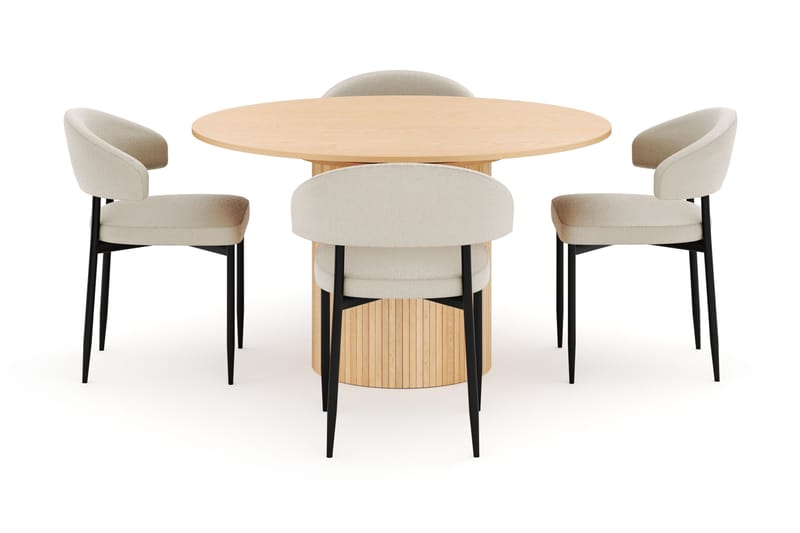 Kopparbo Runt Matbord 130 cm Förlängningsbart med 4 Sawako Stolar - Vit - Möbler - Bord & matgrupp - Matgrupp