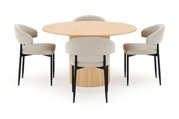 Kopparbo Runt Matbord 130 cm Förlängningsbart med 4 Sawako Stolar - Vit - Möbler - Bord & matgrupp - Matgrupp