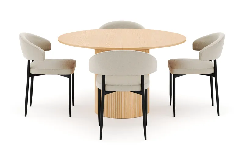 Kopparbo Runt Matbord 130 cm Förlängningsbart med 4 Sawako Stolar - Vit - Möbler - Bord & matgrupp - Matgrupp