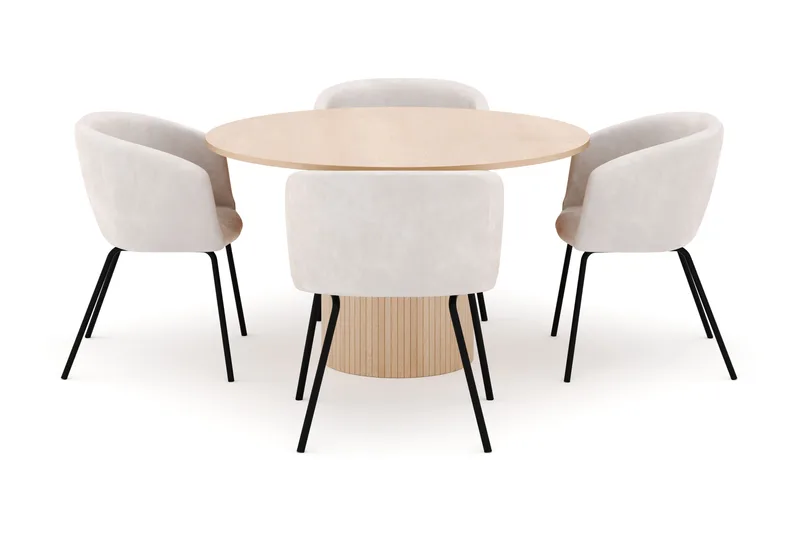 Kopparbo Runt Matbord 130 cm med 4 Berit Stolar - Beige - Möbler - Bord & matgrupp - Matgrupp