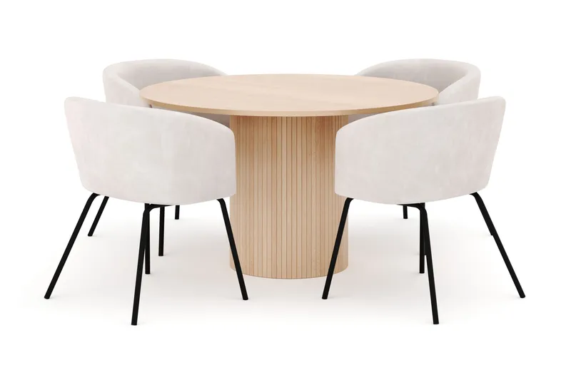 Kopparbo Runt Matbord 130 cm med 4 Berit Stolar, Beige